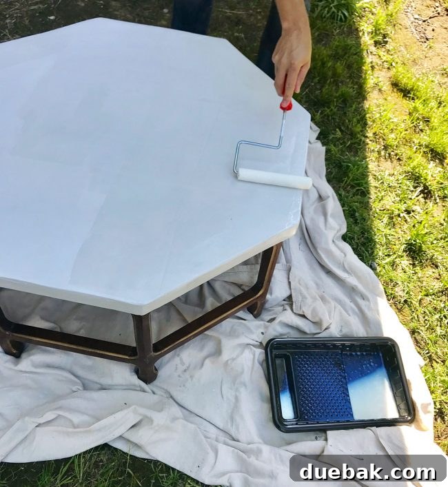Three coats of 'Wet-Look' Sealer applied to the concrete tabletop
