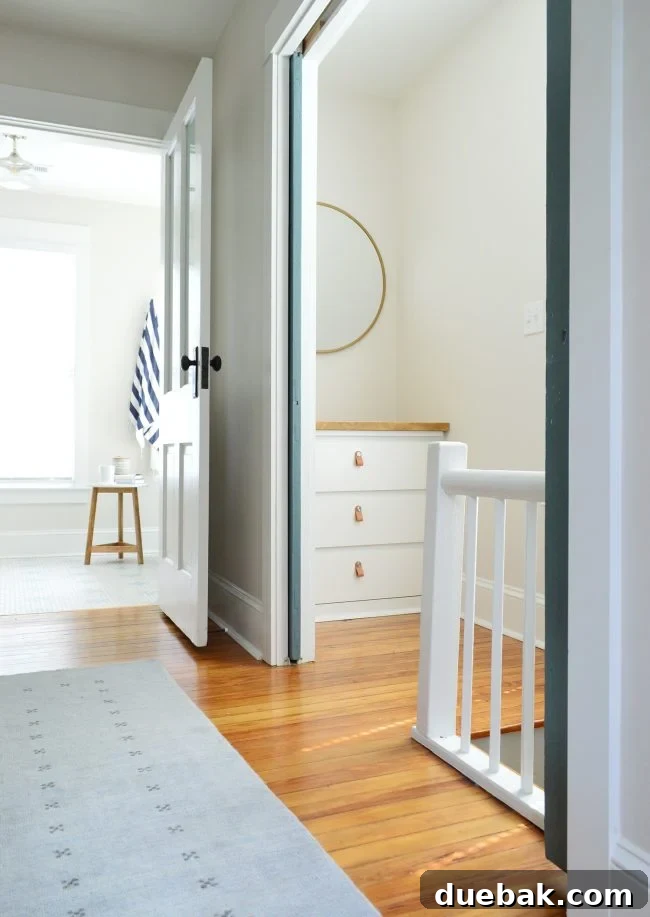 Seamless Malm Dresser Integration 2 Custom built-in IKEA Malm dresser with leather pulls and butcher block top in a beach house bedroom nook
