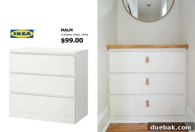 Seamless Malm Dresser Integration 4 Before and after comparison of an IKEA Malm dresser transformed into a custom built-in