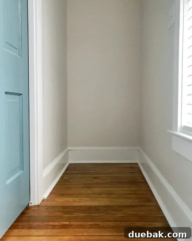 Seamless Malm Dresser Integration 6 Empty nook at the top of the stairs, ready for transformation into built-in storage