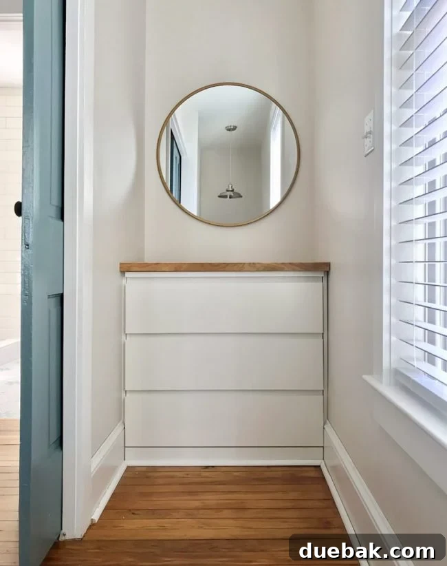 Seamless Malm Dresser Integration 9 Completed IKEA Malm dresser built into the stair nook with a new wood counter and quarter round trim