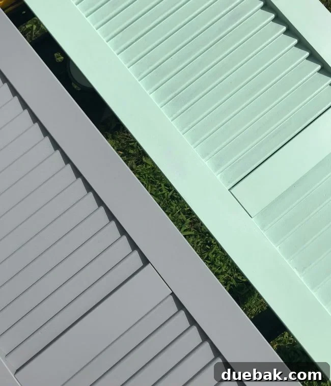 Detailed view of the pre-primed composite shutters from Wayfair, showcasing their quality and design.