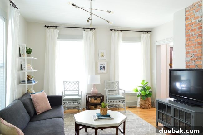 Our Beach House Downstairs: Before and After 35 Renovated beach house living room with exposed brick