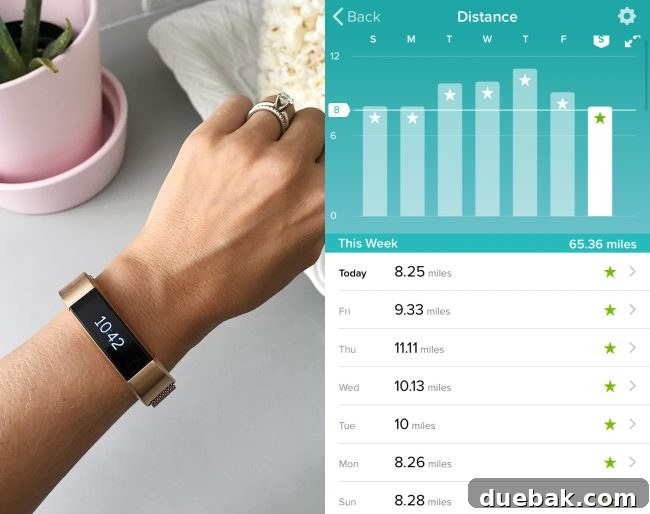 Our Bathroom Disaster 12 Sherry's Fitbit Alta HR with a rose gold band on her wrist.