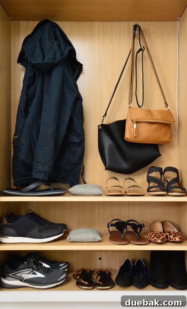 Optimize Your Mudroom Cabinet Storage 11 Detailed view of optimized mudroom cabinet interior with various shoes on shelves