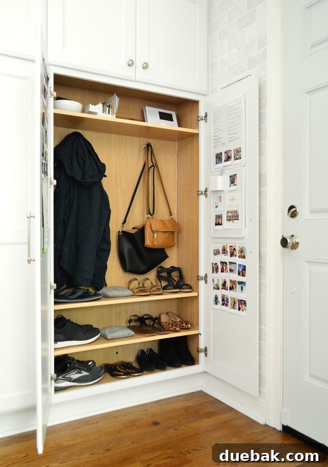Optimize Your Mudroom Cabinet Storage 10 Newly organized mudroom cabinet with multiple shoe shelves and raised coat hooks