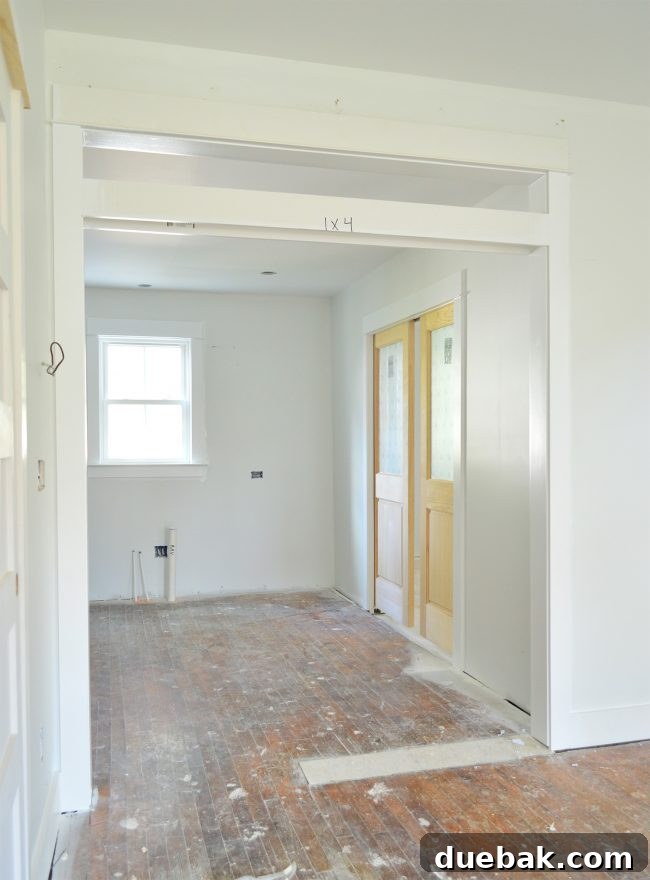 Mock-up of a transom window above the kitchen doorway, with notes for refinement