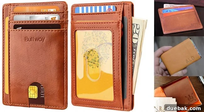 Design Choices Solely for Blog Content 11 A collage of various slim wallets in different colors and materials, emphasizing customization options.