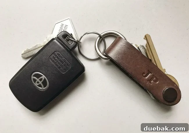 Design Choices Solely for Blog Content 12 A stylish leather key holder, showcasing a neat and compact way to organize multiple keys.