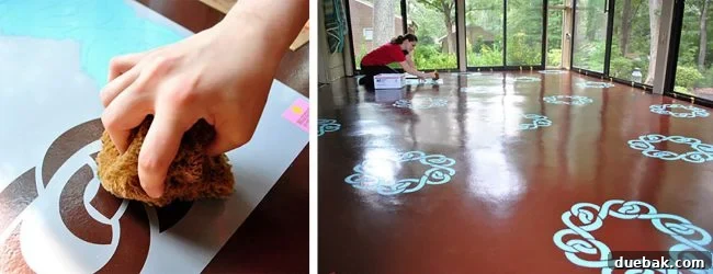 Design Choices Solely for Blog Content 6 A vibrant sunroom floor featuring a beautifully intricate stenciled pattern, highlighting a successful DIY makeover.