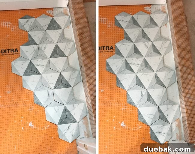 Comparison showing two ways to orient hexagonal tiles for different pattern effects.