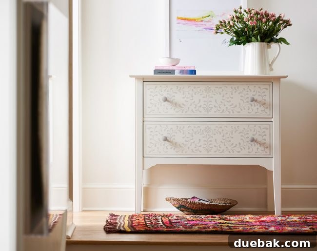 Stenciled 2-Drawer Chest, showcasing unique decorative patterns