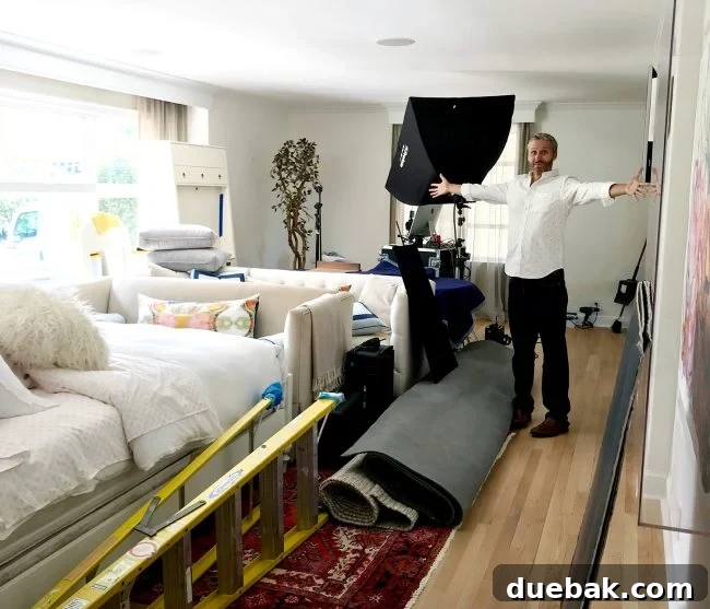 More behind-the-scenes footage, showing the intricate staging and photography process for furniture