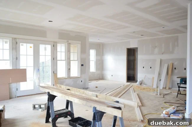 Showhouse open concept living area during construction