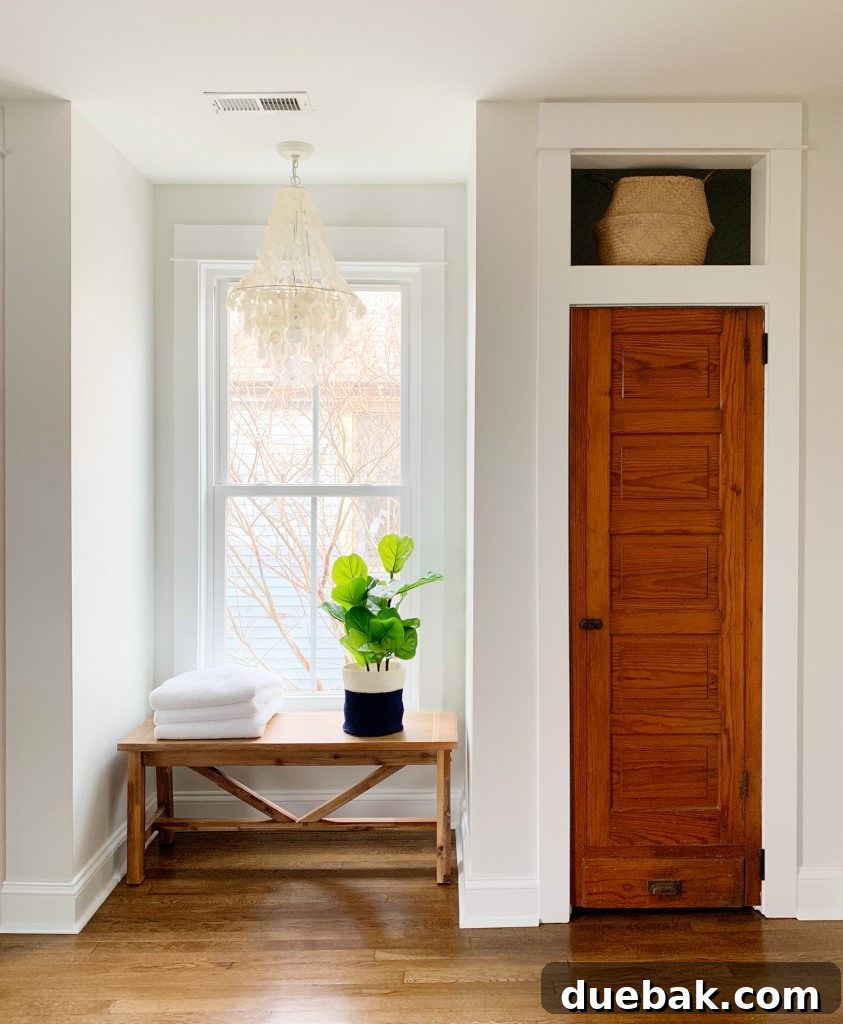 Right side duplex bedroom with original salvaged doors.