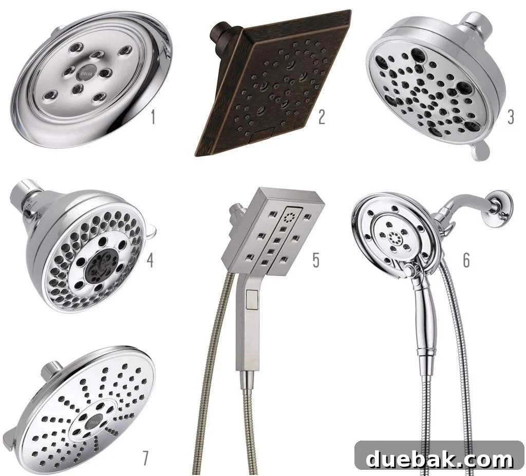 Your Home The Unexpected Mood Killer 5 A collage of various shower heads featuring H2Okinetic technology.