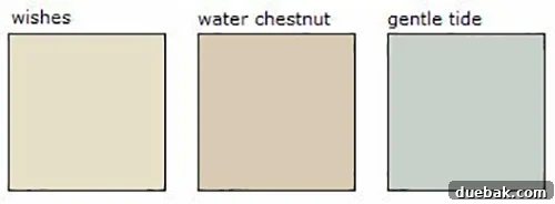 Our Home's Vibrant New Color Story 2 Glidden paint swatches for Wishes, Water Chestnut, and Gentle Tide neutral colors