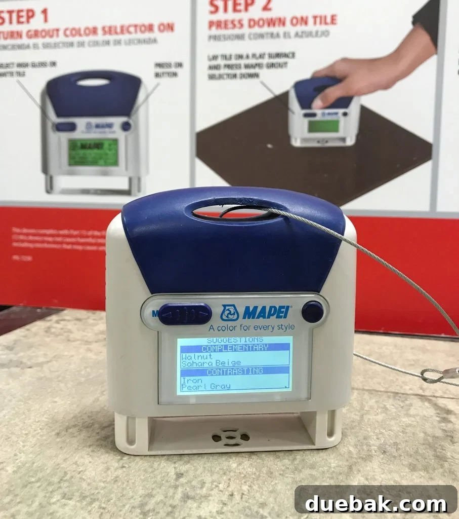 Finding Your Best Grout: Tips for Perfect Color Selection 14 Mapei color selector tool scanning sample tile with grout selection suggestions