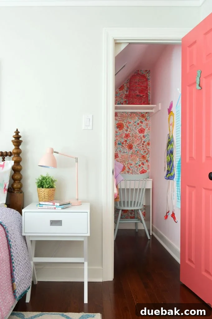 girls bedroom closet pink door wallpaper