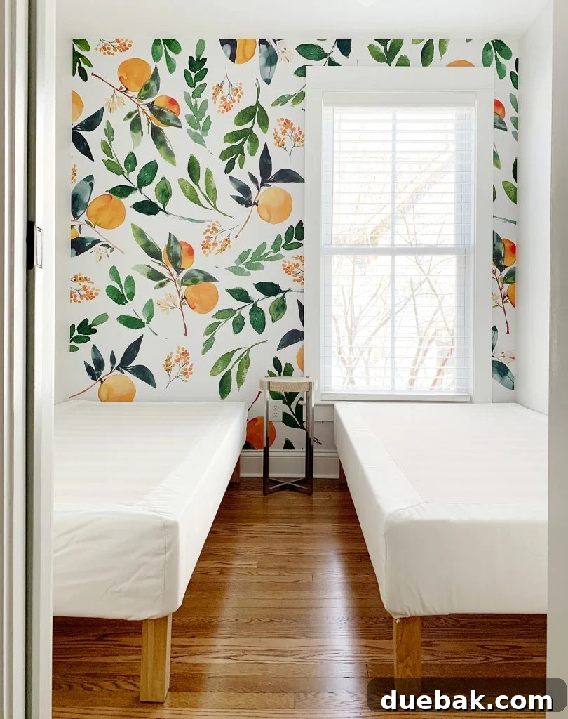 Removable Wallpaper Mural With Oranges In Room With Two Twin Beds