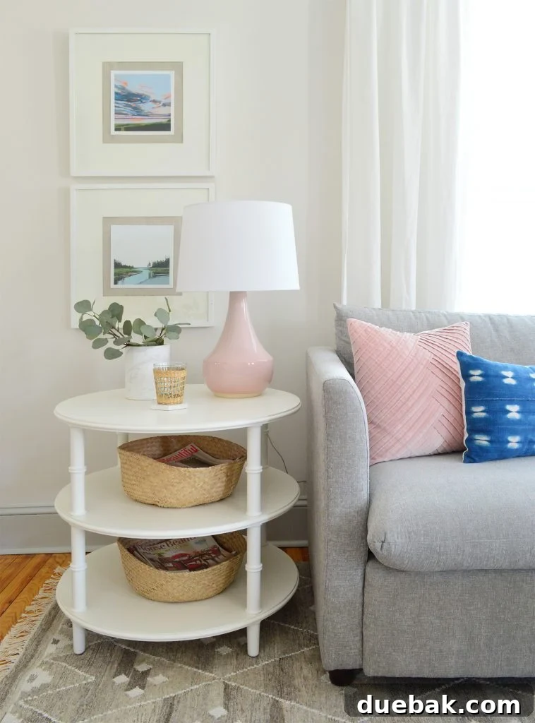Faux Ikea greenery on table top in beach house living room