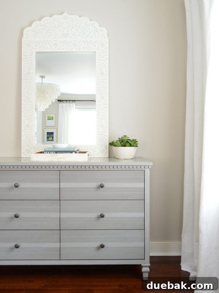 Faux succulent on bedroom dresser