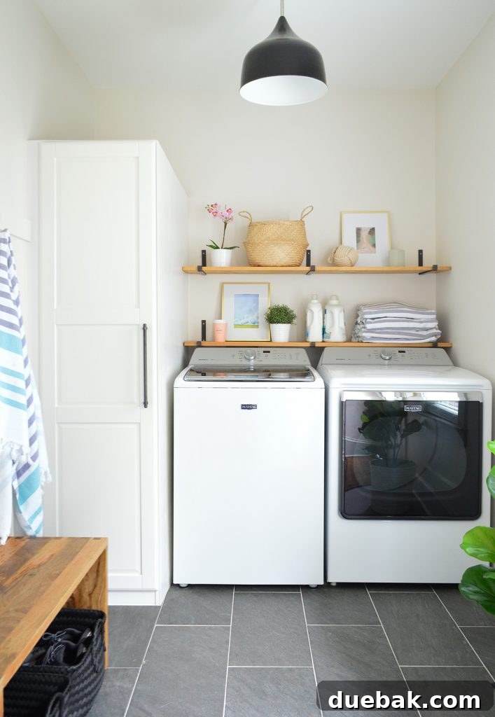 Faux ikea greenery in beach house laundry room