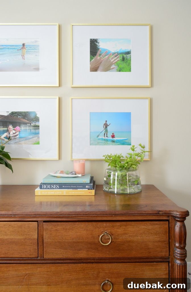 Real clippings in shallow glass vase on dresser
