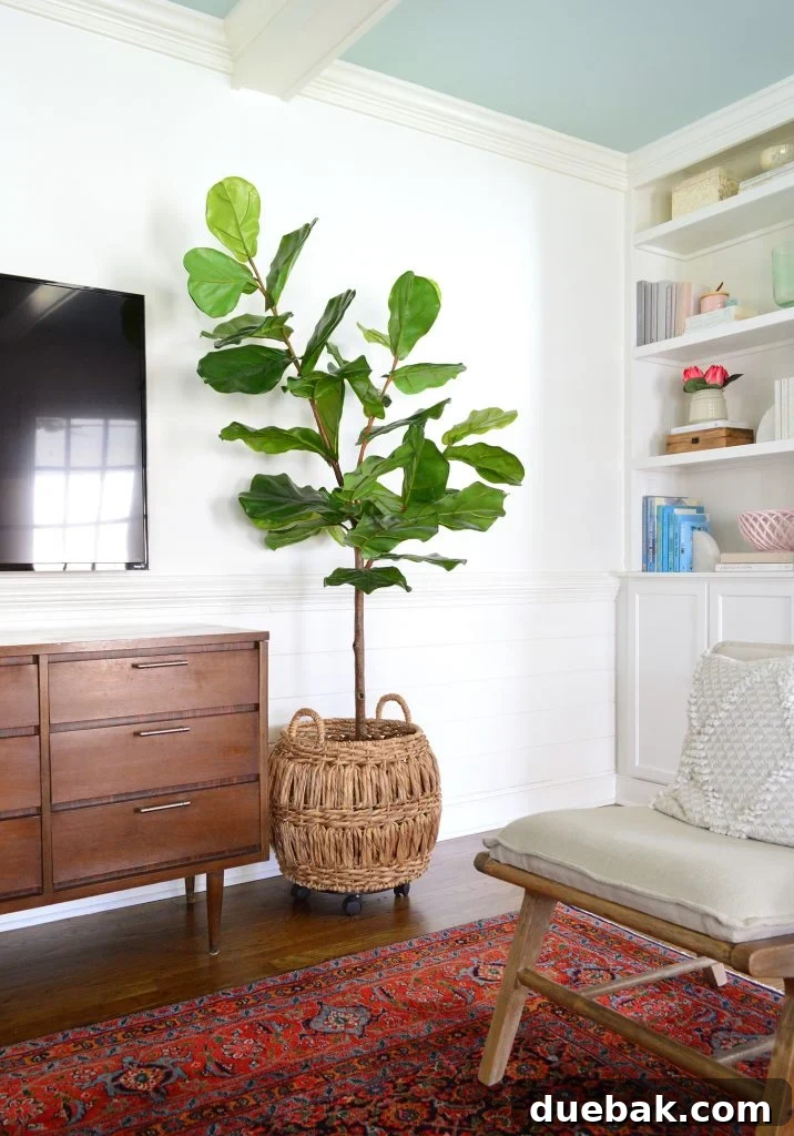 Tall faux fiddle leaf fig from Target Opalhouse against white walls
