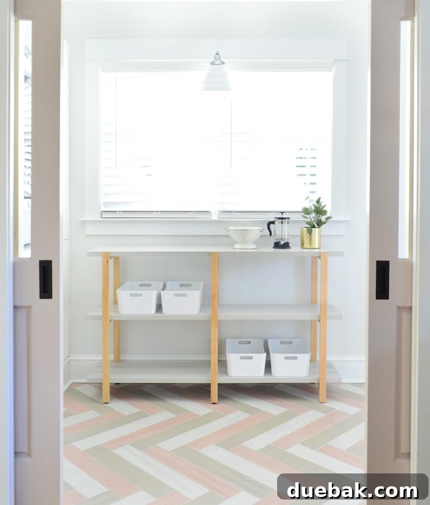 Newly installed Ikea Ypperlig open shelving units in the mudroom, showcasing their functional and aesthetic appeal for renters.