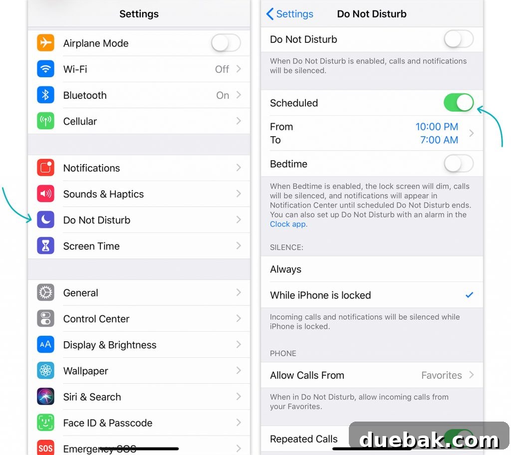 iPhone Do Not Disturb settings for digital wellness