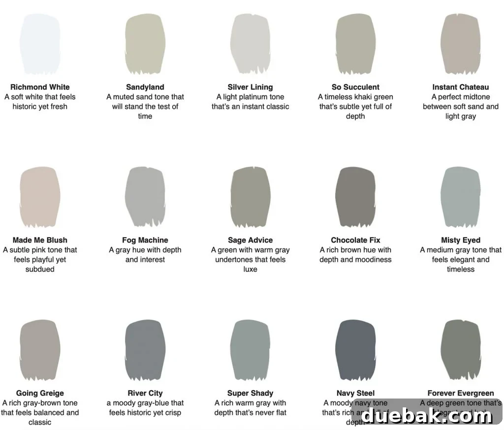 Various paint swatches from the curated Romabio color collection
