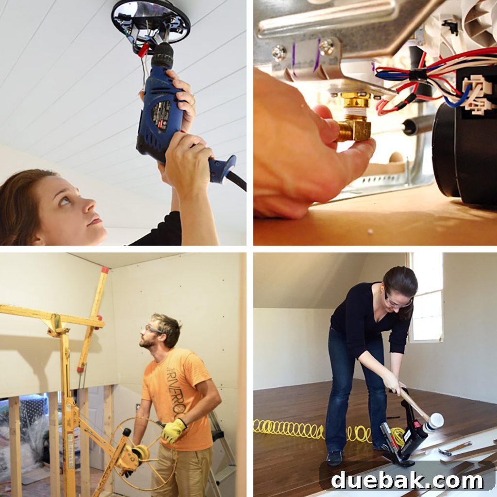 A couple joyfully celebrating the completion of a challenging DIY project, highlighting teamwork.