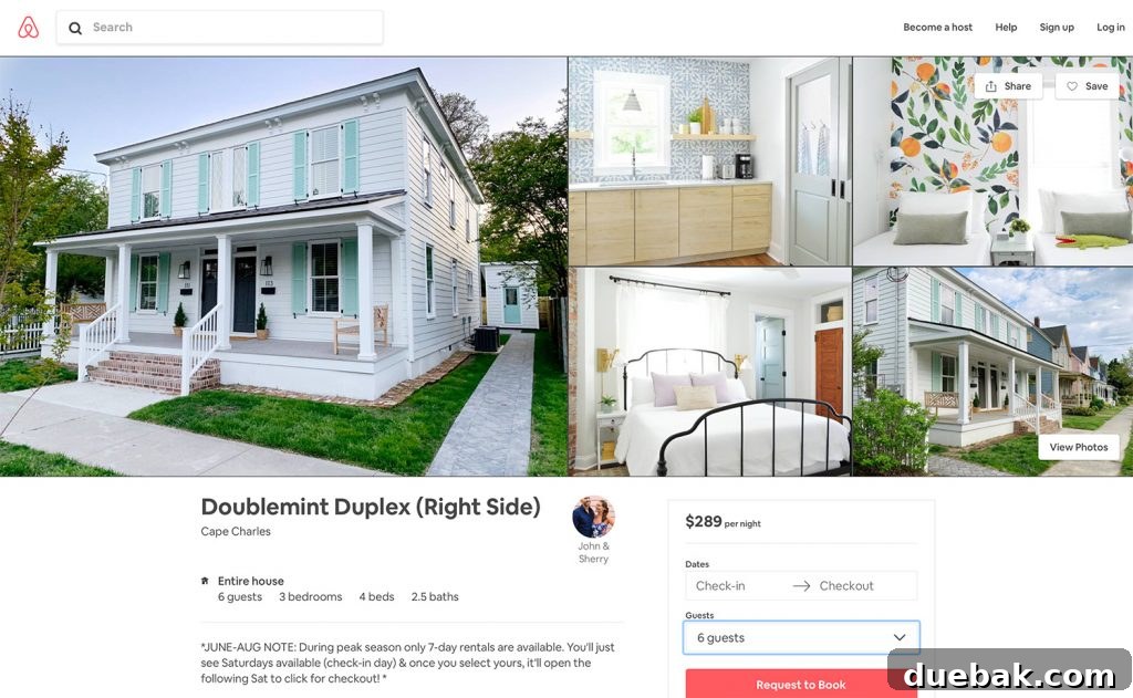 Dual Kitchen Transformations: Our Airbnb's Story 28 Exterior view of the renovated duplex in Cape Charles, ready for vacation rentals.