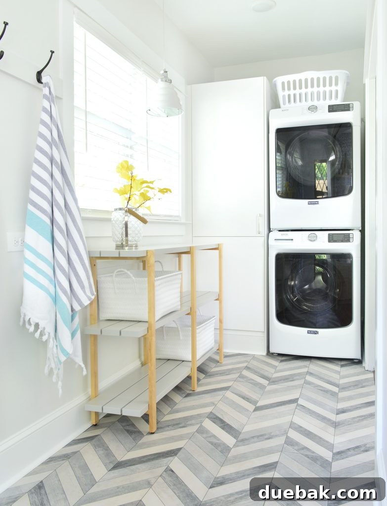 Duplex Landry Room Stacked Appliances Open Shelf