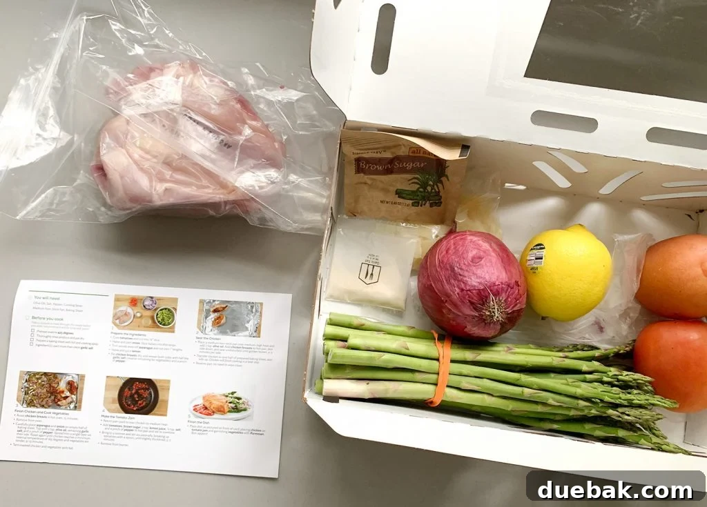 Prepared meal in a dish, showcasing a colorful and appetizing dinner cooked from a meal kit, ready to be served.