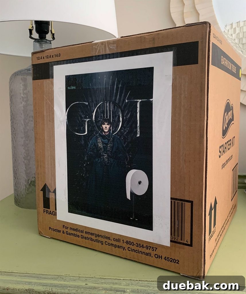 A custom Game of Thrones themed box containing the Forever Roll, a playful gift.
