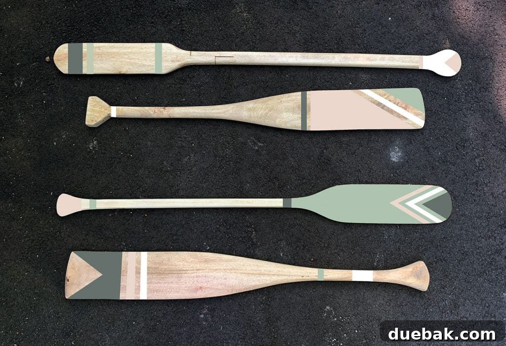 Digital mock-up of decorative oar designs in Photoshop