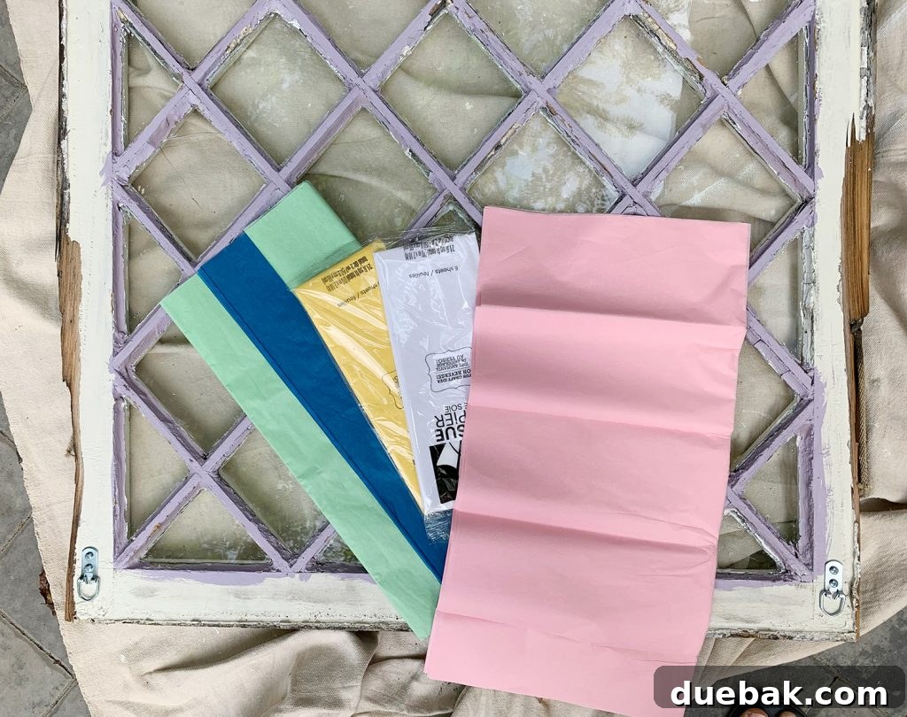 Tissue Paper Colors On Diamond Window Before Attempting Stained Glass Look