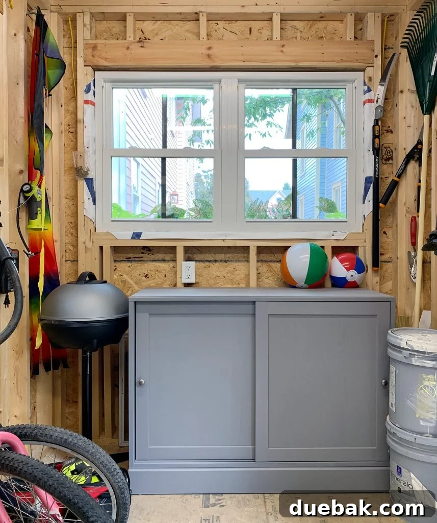 Taming the Beach House Shed 13 Repurposed IKEA cabinet in the shed, used for storage