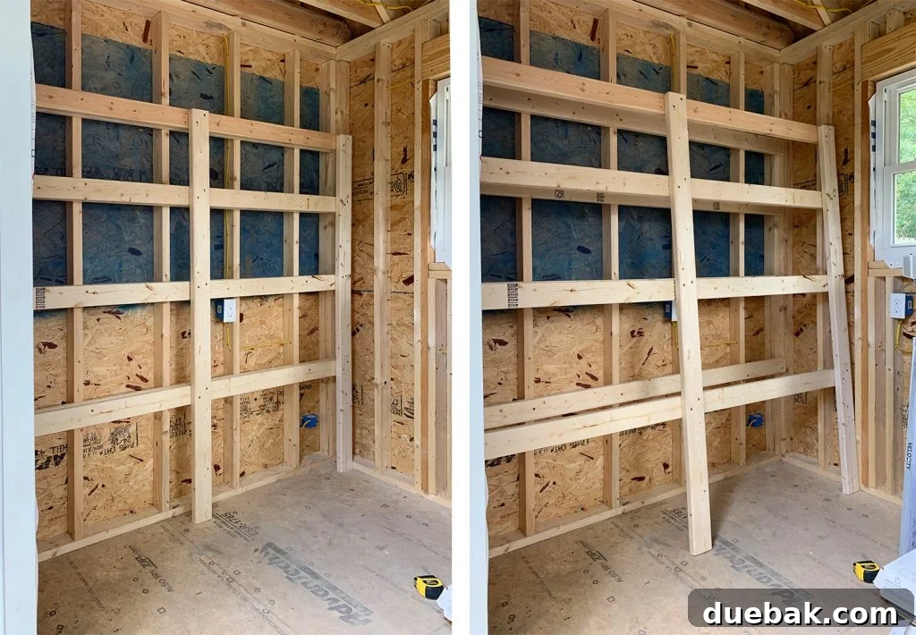 Taming the Beach House Shed 7 Detailed view of the wooden shelf construction inside the shed