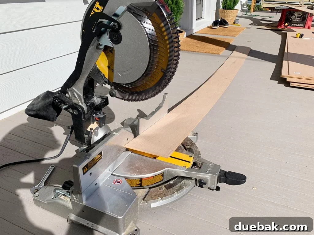 Miter Saw Set Up To Cut Panel Strip To Length