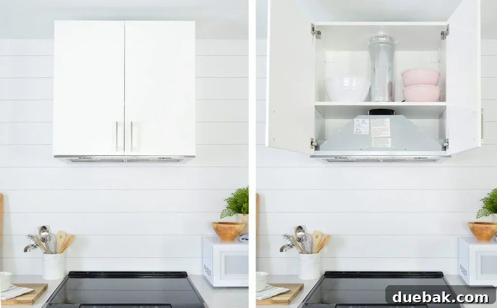 Ikea Kitchen Pricing Deconstructed 11 The Ikea Eventuell hidden range exhaust hood, shown both closed for a sleek look and open for functionality, integrated into kitchen cabinetry.