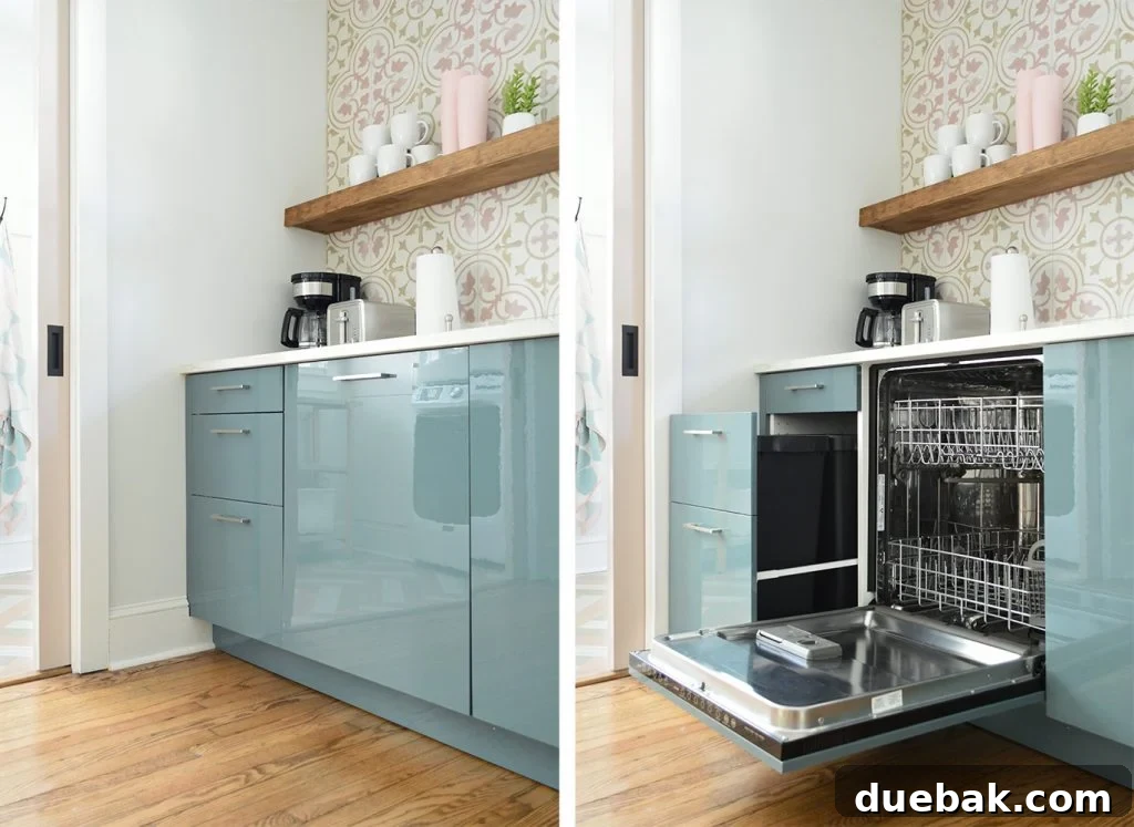 Ikea Kitchen Pricing Deconstructed 12 Integrated cabinet-fronted dishwasher and a matching trash can pull-out in the sleek Ikea Kallarp kitchen, enhancing the minimalist design.