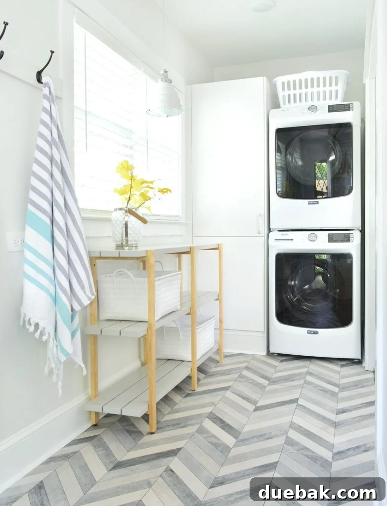 Duplex Landry Room Stacked Appliances Open Shelf