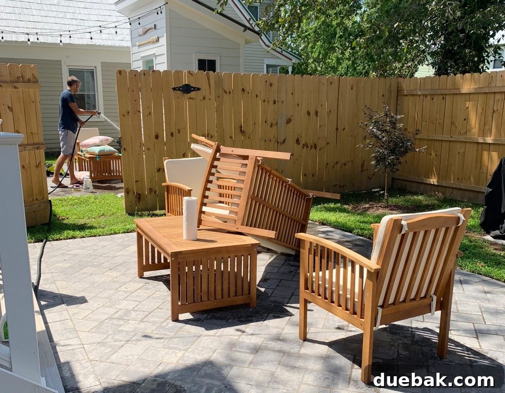 Outdoor patio furniture with cushions