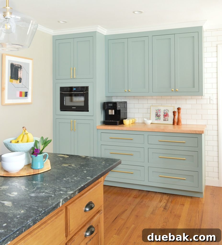 Elevate Your Kitchen Inset Doors for a Custom Cabinet Makeover 14 After Of Former Laundry Area Now With Halycon Green Blue Pantry Cabinets