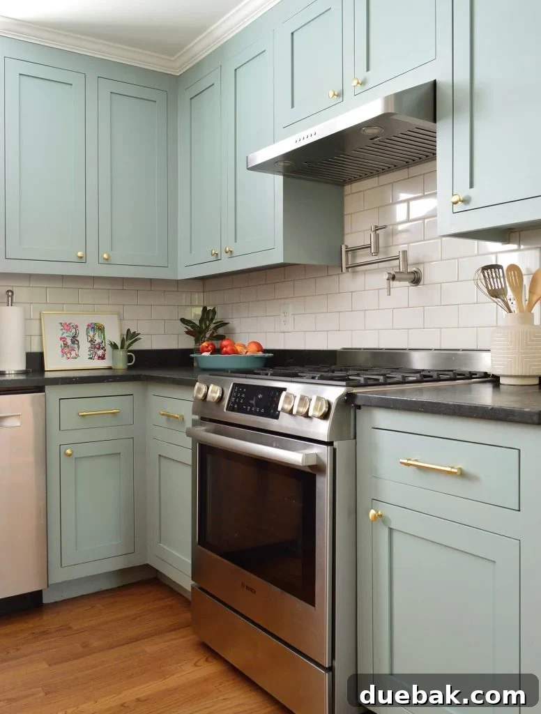 Elevate Your Kitchen Inset Doors for a Custom Cabinet Makeover 5 Stainless Steel Gas Range In Halcyon Green Blue Kitchen