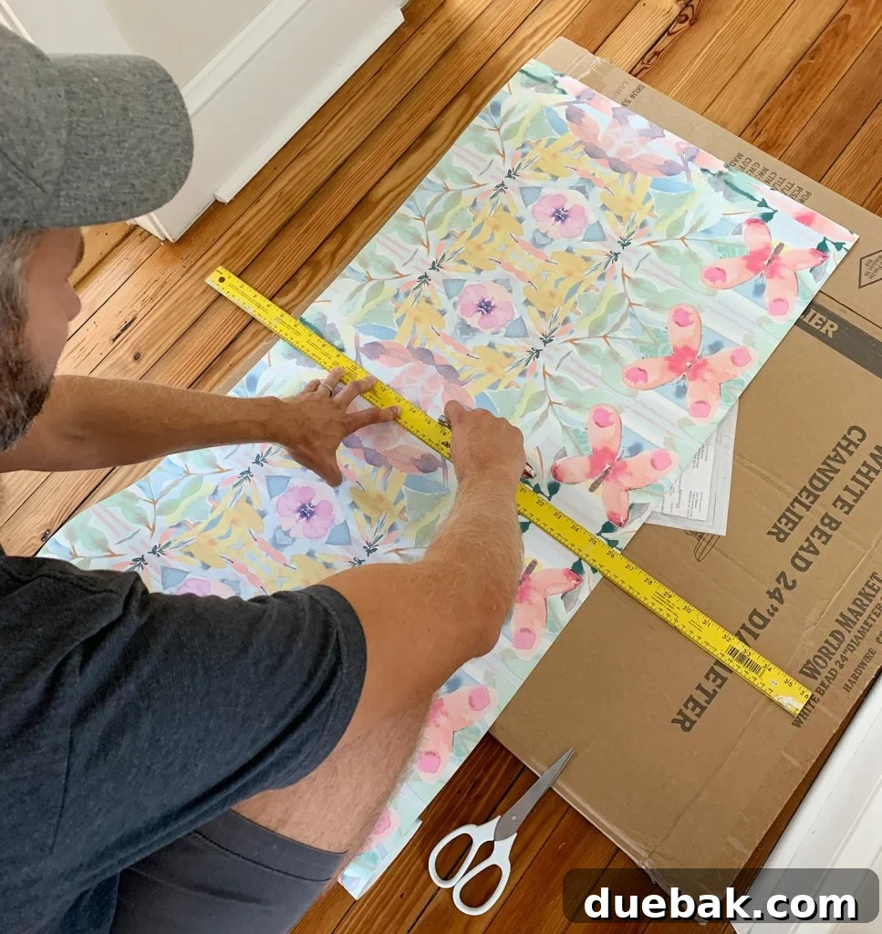 Effortlessly Install Peel and Stick Wallpaper 9 Cutting Roll Of Peel And Stick Wallpaper With Knife And Ruler