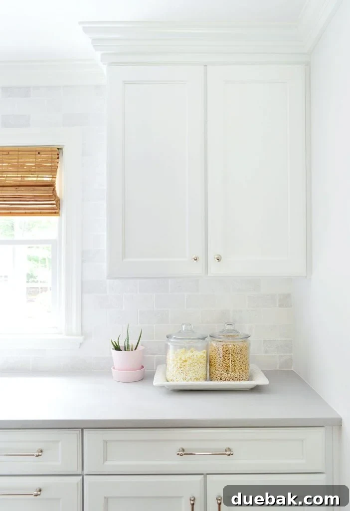 Kitchen counter with a matte quartz finish, showing subtle water spots.